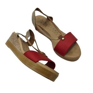 Malu Super‎ Comfort Wedge Sandals Womens 9 Red Beige T Strap Elastic Brazilian
